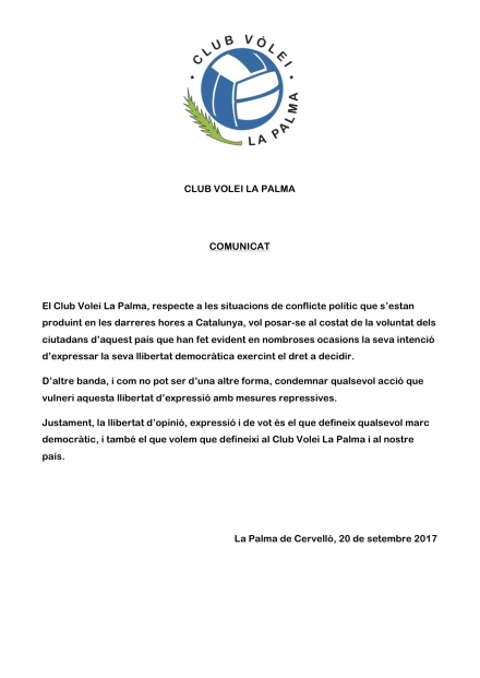 COMUNICAT DEL CLUB VOLEI LA PALMA - Club Volei La Palma