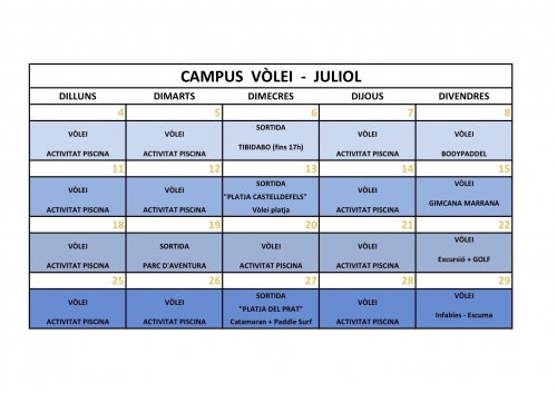 PROGRAMA  SETMANAL  -  CAMPUS  VÒLEI  ESTIU  2016 - Club Volei La Palma