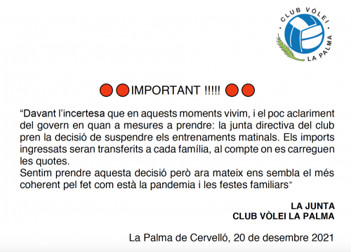 🎄🎄🤶🏻🤶🏻🤶🏻🎄🎄 ENTRENAMENTS  MATINALS  NADAL  🎄🎄🤶🏻🤶🏻🤶🏻🎄🎄 - Club Volei La Palma