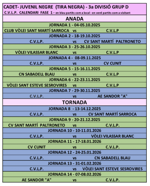 TIRA CONJUNTA CADET / JUVENIL NEGRE - Club Volei La Palma